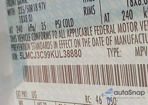 2019 Lincoln Mkc Reserve z USA, uszkodzony, nr VIN 5LMCJ3C99KUL38880